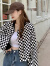 索宛亦（SUOWANYI）2024夏季新款潮流时髦韩版格子撞色设计休闲毛呢夹克外套女 黑色 S