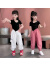 GOOFLORON女童夏季套装2023儿童装时髦中大童女孩短袖8洋气9网红6两件套7岁 黑色短袖+粉色裤子 140码(建议身高130左右)
