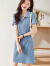 皮尔卡丹夏季短袖连衣裙女装2024新款韩版高腰潮流气质中长款衬衫针织裙子 蓝色 L（105-115斤）