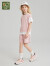 拉比（Labi Baby）女童套装儿童T恤五分裤两件套夏装中大童装拼接透气薄款夏季新款 拼色华夫格粉色 130