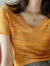 艾格橘黄色T恤夏季新款小众设计感短袖新款通勤韩式休闲百搭上衣女 橘黄色 S (80一90斤)