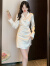 米珀莉（MIPOLI）小香风连衣裙春季女装新款2024年时尚气质显瘦收腰不规则衬衫裙子 香槟白色 S
