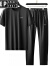 JEEP吉普品牌男装 冰丝套装男夏季速干短袖T恤跑步运动服垂感丝滑长裤大码两件一套 黑色 2XL