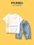 FNJ KIDS童装男童套装2024夏季短袖帅气男孩衣服薄款运动儿童两件套 白色 100cm(建议身高90-100cm)