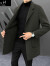 Y&H YIYUAN品牌秋冬季新款双面羊毛大衣男士中长款韩版修身保暖羊绒毛呢外套 黑色（贴袋） 3XL （推荐175-200斤）