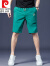 皮尔卡丹绿色男士短裤夏季薄款外穿潮牌修身冰丝休闲中裤子运动五分裤针织 绿色(烫钻工艺) M