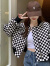 索宛亦（SUOWANYI）2024夏季新款潮流时髦韩版格子撞色设计休闲毛呢夹克外套女 黑色 S