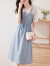 桂雪格夏季短袖连衣裙女装2024年新款韩版显瘦气质中长款假两件背带裙子 绿色 XL（120-130斤）