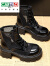 卡帝乐鳄鱼（CARTELO）2024年夏季新款真皮厚底增高马丁靴女透气网面瘦瘦靴时尚镂空短靴 黑色 34