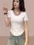 浪莎纯棉女士短袖t恤2024夏季新款短款小个子修身显瘦V领上衣服 白色 M (建议100斤以内)