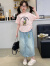 芭奥伯女童夏装套装2024新款洋气时髦女大童韩版儿童短袖牛仔短裙两件套 粉色 120cm