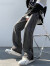 桑德斯牛仔裤男款夏季薄美式开叉设计感水洗做旧男士宽松直筒长裤子情侣 黑色 5XL