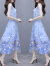 冰洋红女装刺绣连衣裙2024新款超仙长款仙女裙夏季洋气高档遮肚网纱裙子 天蓝色 2XL120129斤