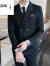 COZOK 西服套装男新款韩版修身双排扣西服三件套商务休闲职业正装套装 黑色三件套(西服+西裤+衬衫) 2XL