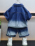 迪士尼（Disney）男童夏季牛仔套装洋气2024新款痞帅宝宝衬衣儿童夏装短袖两件套潮 蓝色套装 100cm
