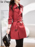 拉夏贝尔（La Chapelle）风衣外套女春秋2023新款韩版红色显瘦气质双排扣感中长款大衣 红色 L