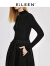 朗姿【意大利设计】气质高级感收腰长袖黑色针织连衣裙2023冬新款 黑色 XL