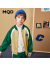 MQD童装男童韩版棒球服外套秋新款儿童撞色拼接复古时髦开衫潮 墨绿 110cm