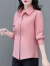 啄木鸟粉色衬衫女士春秋薄款2024新款洋气小衫春季百搭雪纺衬衣外套 粉色 2XL (推荐125-140斤)