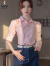 啄木鸟品牌女装新中式国风白色雪纺衬衫女短袖夏季高级感职业气质上衣女 粉色 S