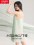 红豆居家女式春夏真丝莫代尔蕾丝细吊带睡裙 灰豆绿 165/88A 
