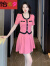 怡慕夕时尚套装裙夏季韩版名媛甜美减龄气质短袖连衣裙两粉色百褶裙 黑色 S