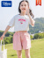 迪士尼纯棉女童短袖t恤两件套新款夏季白色宽松蕾丝小中大童短裤套装 粉色【cherry樱桃套装】 130