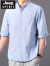 吉普（JEEP）夏季高品质半袖衬衣棉麻立领纯色七分袖百搭休闲衬衫上衣男中国风 8K02墨绿色 XL