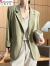 啄木鸟绿色西装外套女春夏新款感小众韩版英伦风七分袖宽松西装 白色 L 90-110斤