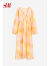 H&M女装裙子春季法式灯笼袖复古系带V领连衣裙长裙1175864 浅橙色/图案 160/88