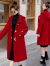 FOMH轻奢红色喜庆双面羊毛呢大衣女2022年新款中长款带帽羊绒外套 红色 S