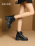 卓诗尼马丁靴女2023年秋冬季新款黑色单靴子时尚英伦风高跟粗跟短靴女 黑色-单里 36