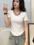 浪莎纯棉女士短袖t恤2024夏季新款短款小个子修身显瘦V领上衣服 白色 M (建议100斤以内)