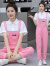 巢搭套装时尚洋气女装粉色牛仔少女中学生时尚韩版夏季薄款 S 粉色背带裤 单件
