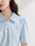 茵曼100%纯棉Polo领T恤2024夏季女装新款泡泡袖显瘦百搭短袖上衣 浅灰蓝 XL