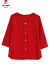 皮尔卡丹夏装娃娃领衬衫女士七分袖雪纺衫2024新款夏季上衣本命年红色小衫 红色 L 【90-115斤】