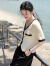 三彩大码女装2024夏季新款香风V领针织开衫短袖优雅显瘦胖MM 米白色 160/88B/M