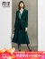 颜域颜域丝绒西装外套百褶半身裙两件套女2023新款冬季职业高级感套装 绿色 XL/42