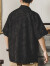 依郎酷美式高品质工装衬衫男短袖夏季薄款宽松翻领半袖扎染花衬衣男款潮 黑色 L（120-140斤）