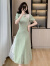 欧贝汐夏季新中式薄荷曼波风绿色连衣裙女设计感改良旗袍裙子气质款 绿色 S