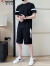 啄木鸟冰丝凉感休闲运动套装男士夏季短袖T恤短裤薄款两件套男一套搭配 LZH-CYKS-8309黑色套装 M (100-120斤)