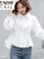 啄木鸟不规则白色衬衫泡泡袖上衣法式设计感长袖女秋款2023韩版时尚衬衣 白色 S