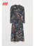 H&M女装连衣裙春季女小立领正面开衩泡泡长袖裙子0986862 黑色/花朵 155/76