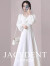 杰西登敦温柔风白色长袖连衣裙女2023新款秋季高端法式女神范气质收腰长裙 白色 XL