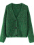歌米拉（Gemila）针织开衫女秋冬新款彩色V领外套短款单排扣长袖宽松慵懒毛衣 绿色 M