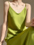 槿瑰法式优雅名媛连衣裙女夏季2023收腰显瘦高级感黑色长 豆沙绿 S