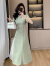 欧贝汐夏季新中式薄荷曼波风绿色连衣裙女设计感改良旗袍裙子气质款 绿色 S
