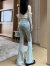 圣雪缇复古牛仔裤女2024年新款美式小个子马蹄裤显瘦高腰子 蓝色 大码L