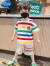 迪士尼（Disney）男童夏装短袖彩虹条纹套装2024新款中小童衣服帅洋气宝宝两件套潮 黑色 90