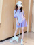 迪士尼（Disney）女童夏季套装短袖POLO衫韩版中大童学院风女孩运动短裤儿童两件套 紫色 套装【无包】 160
